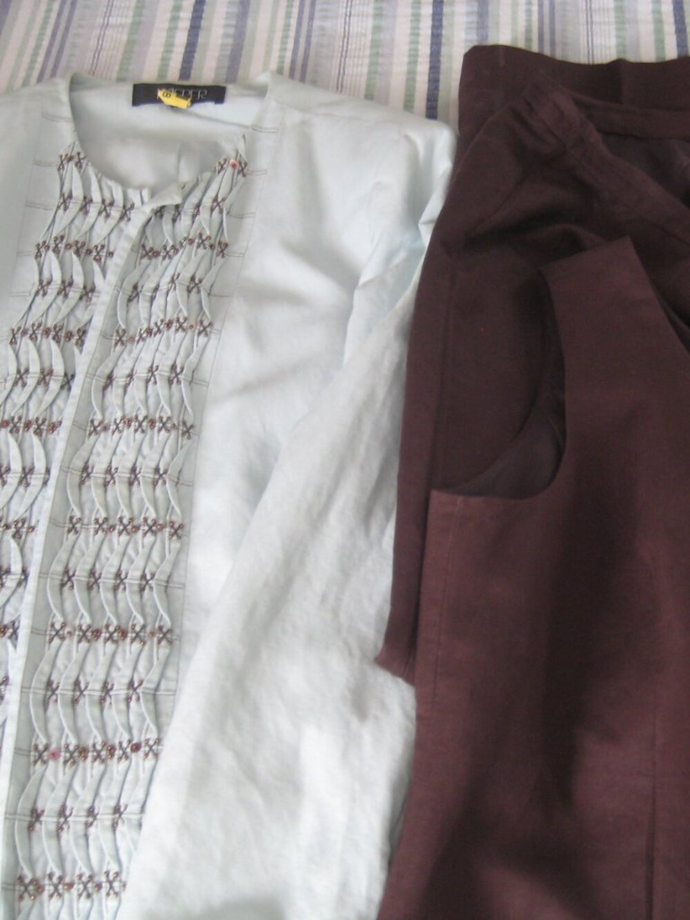 KASPER 3-PIECE BROWN AND AQUA LINEN LADY'S SIZE 18 PANTS, TANK TOP, JACKET